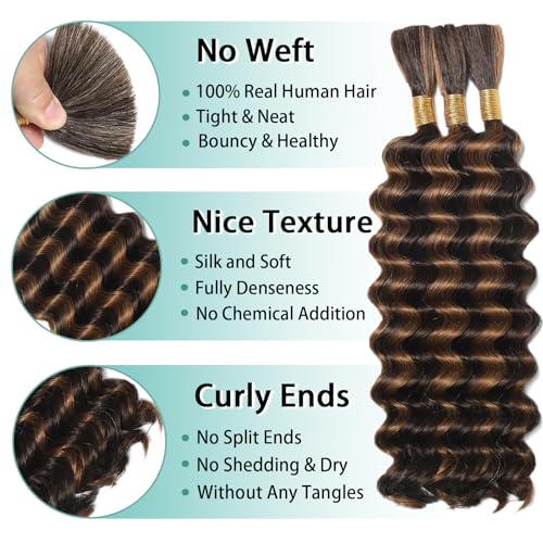 Balayage Curly Human Braiding Hair 20 Inch for Boho Braids - MOTFIN