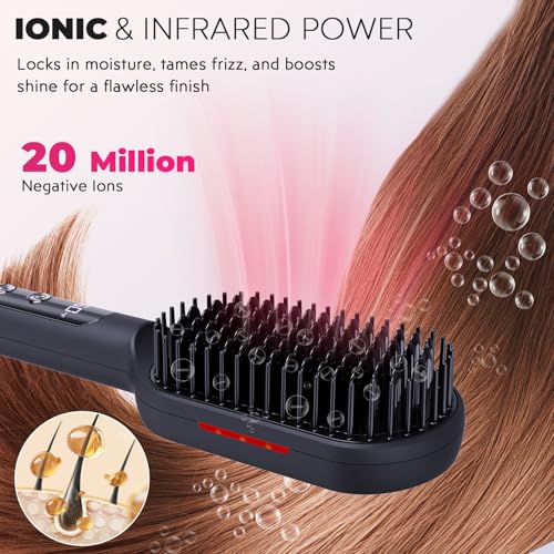 LANVIER Hair Straightener Brush Black Ionic Infrared Styling Tool with Wide Panel