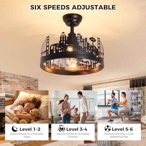 Industrial Ceiling Fan with Light and Remote Control, 18-Inch