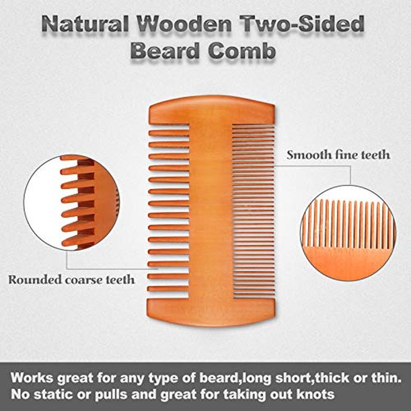 3 Pieces Beard Comb for Men Natural Sandalwood Wooden Mustaches Combs Dual Action Teeth Beard Comb with 3 Pieces Pocket Faux Leather Case for Beards Mustaches(Black, Yellow, Brown)
