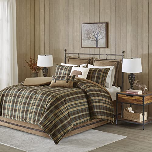Oversized Queen Comforter Set with Matching Shams and Bedskirt - Hadley Plaid Multi - Rustic Lodge Cabin Bedding