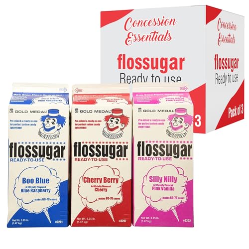 Cotton Candy Floss Sugar Set - Blue Raspberry, Pink Vanilla & Cherry, 9.75 lbs for Carnival & Home Use