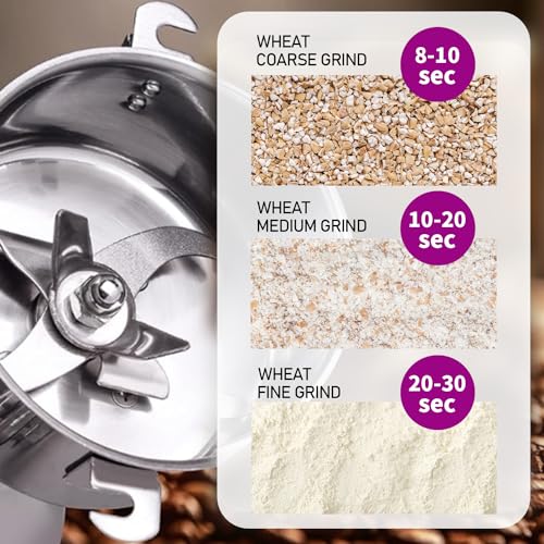 550g Commercial Grain Mill - 304 Stainless Steel Spice & Flour Grinder, 2000W High-Speed Food Processor