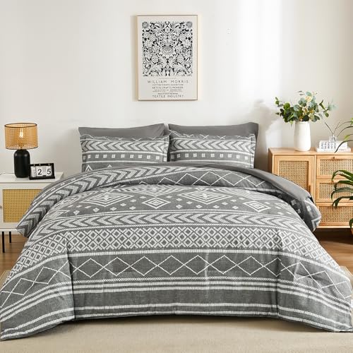 Yiran King Size Boho Aztec Comforter Set - 7 Piece Bed in a Bag, Grey