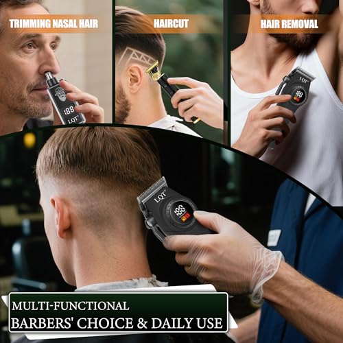 Hair Clippers for Men, 3-Piece Professional Grooming Kit Includes Hair Clipper, LED Power Display,Detail Trimmer and Nose Trimmer, Complete Cordless Set for Home Barber Use (Black)
