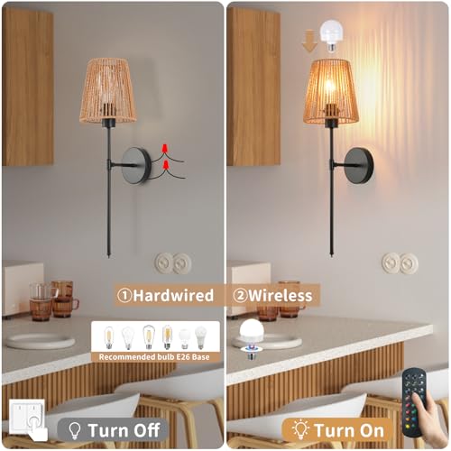Black 24.4 Inch Battery Operated Wall Sconces Set of Two with Remote & Rechargeable Bulbs