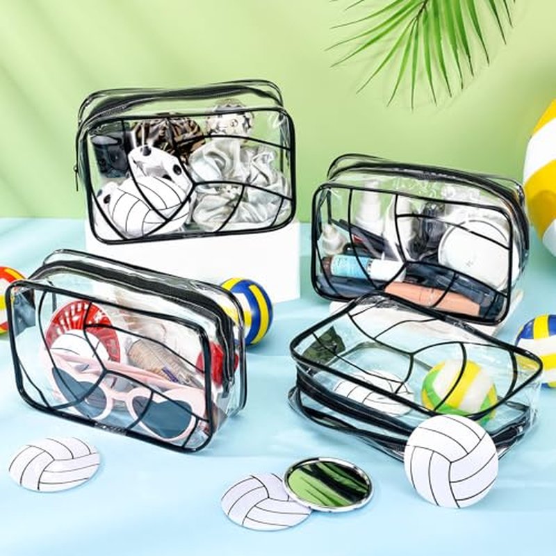 24 Pcs Volleyball Gifts for Teen Girls 12 Volleyball Makeup Bags with 12 Round Makeup Pocket Mirror, 7 x 4.7 x 2.4'' Volleyball Cosmetic Bag Sport Gifts for Women Players Fans (volleyball)
