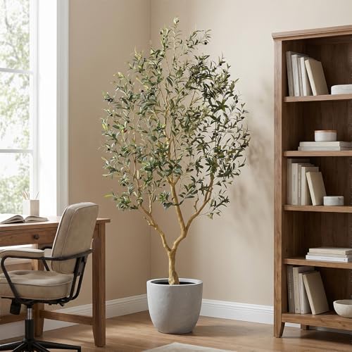7FT Artificial Olive Tree with Lifelike Trunk & Realistic Fruits - Faux Plant