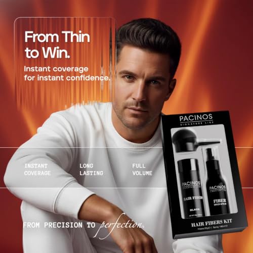 Pacinos Hair Fiber Kit for Thinning Hair - Black, Instant Coverage & Firm Hold