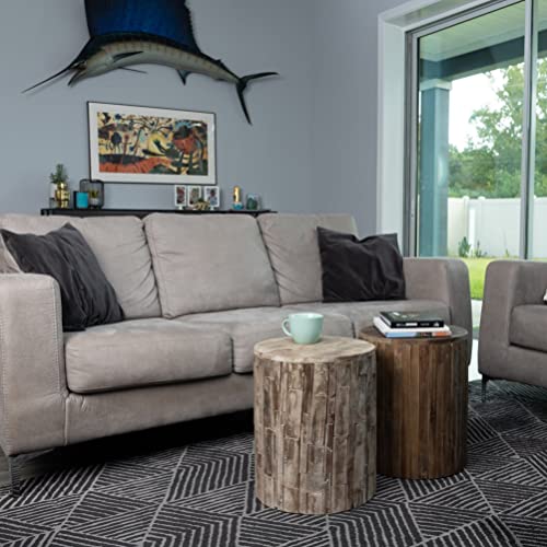 Balkene Home Elyse Round Rustic Garden Stool - Indoor & Outdoor Reclaimed Wood Side Table or Seating, Seasoned Patina Finish