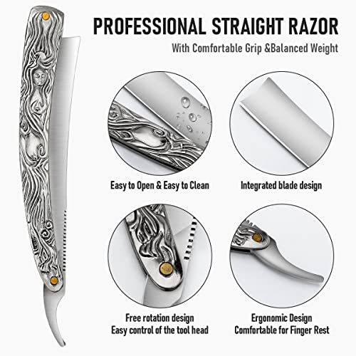 Professional Men's Straight Razor Set with Cowhide Leather Strop - Precision Shaving Kit