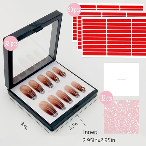 3.5 Inch Black Floating Nail Packaging Box Set with 90 Adhesive Tapes - 32 Pack