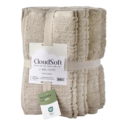 Oatmeal SKL Home CloudSoft 6-Piece Bath Towel Set - Luxury 100% Cotton