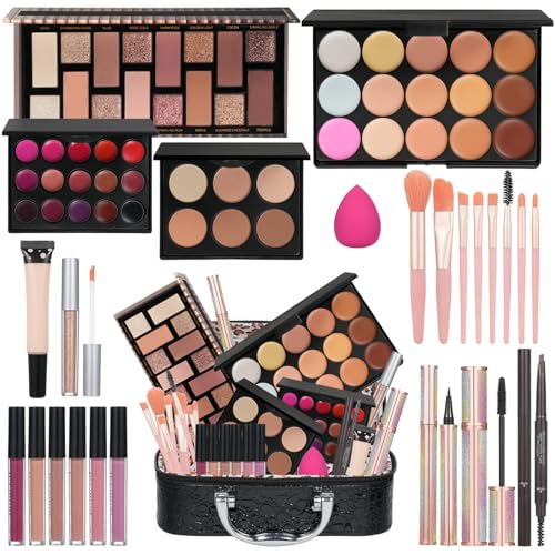 Complete Makeup Kit for Women and Girls with Sponge, Lipstick, Eyeshadow, Concealer & Bag