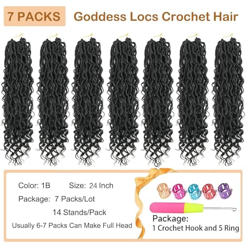 24 Inch Faux Locs Crochet Hair 7 Packs Boho Curly Ends for Black Women