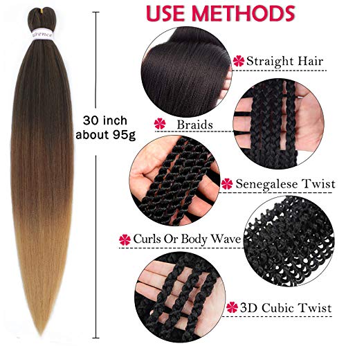 Pre-Stretched Braiding Hair Extensions 30 Inch - 8 Packs, Color 1B/30/27