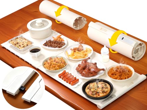 Beige 42x16 Inch Extendable Food Warming Mat with Adjustable Temperature - Gracenal