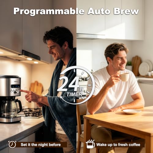 Black Drip Coffee Maker 12-Cup Programmable Coffee Machine with LCD, Timer & Aroma Selector