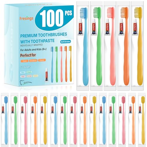 Disposable Travel Toothbrush with Toothpaste Set - 1 Count Pack of 100
