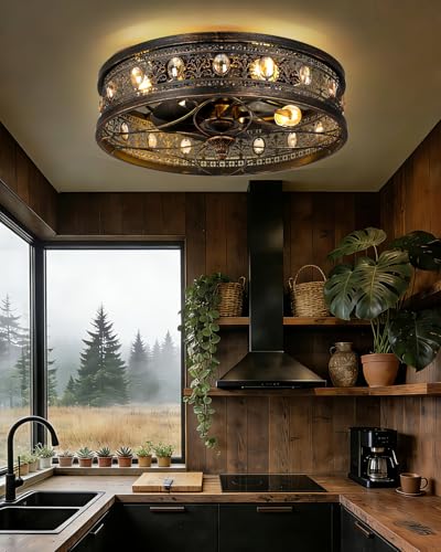 Vintage Victorian Ceiling Fan with Light - Enclosed Bladeless Chandelier Fan for Bedroom & Living Room