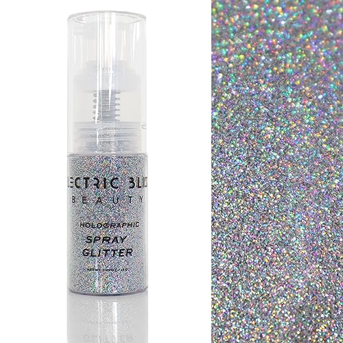 Electric Bliss Beauty Holographic Silver Glitter Spray - Shiny Body Glitter Spray, Hair Glitter Spray for Hair & Body Face Glitter, Eye Glitter, Rave Glitter Festival Accessories