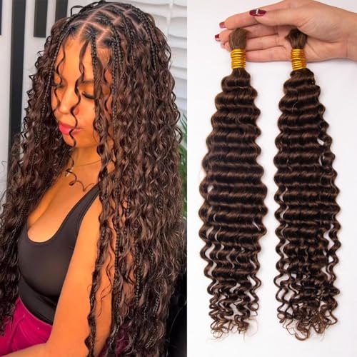 Human Braiding Hair Set 16 Inch #4 Deep Curly Virgin Brazilian Hair for Boho Braid