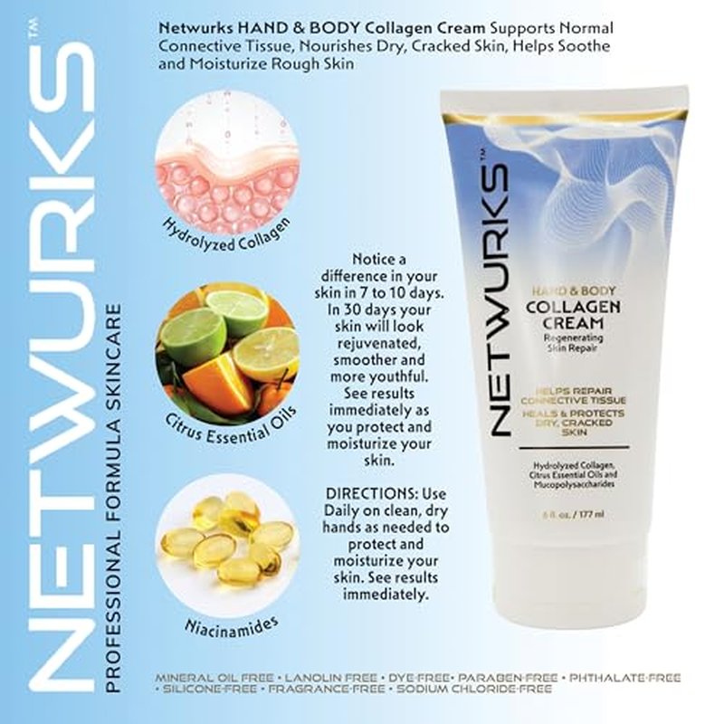 Collagen Hand & Body Cream Regenerating Skin Repair for Dry, Cracked Skin, 6 Fl Oz