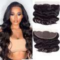 Brazilian Human Hair Frontal Closure 13x4 Body Wave 150% Density Pre-Plucked Natural Black