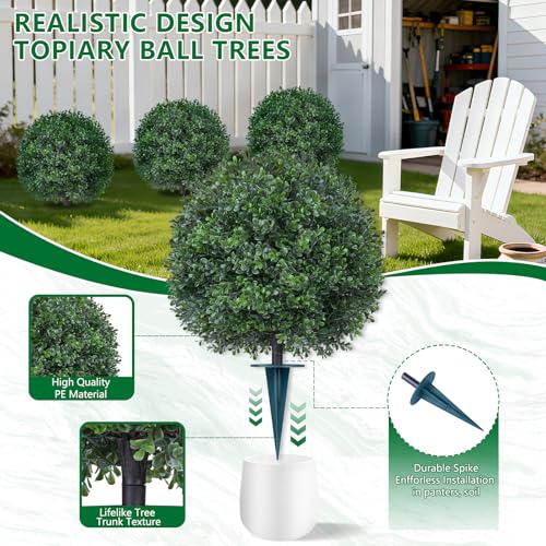 Grooy Artificial Boxwood Topiary Ball 4 Pack with Ground Spike for Outdoor Garden Decor