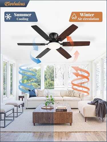 Fanbulous 52-Inch Flush Mount Ceiling Fan with Light, Remote & App Control - Black