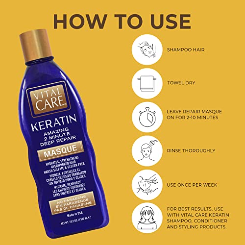 Vital Care Keratin Hair Repair Mask - Hydrating Deep Conditioning Treatment for Damaged Hair