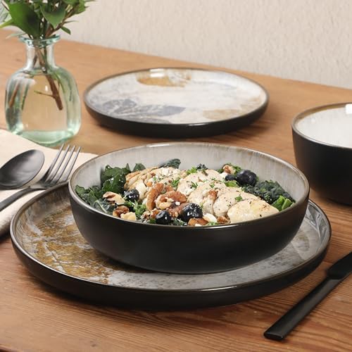 Multicolor Leaf Design Ceramic Dinnerware Set for 4 - 16 Pieces, Microwave & Dishwasher Safe