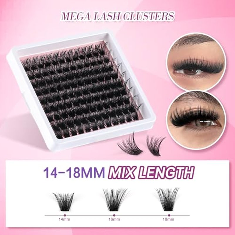 5 Styles Lash Clusters Kit, Mega/Volume/Full/Spike/Bottom Lashes Set, with Lash Bond&Seal, Remover, Tweezers & Tools, DIY Eyelash Extensions for Beginners & Pros, At-Home Salon Look