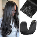 Clip in Hair Extensions Real Human Hair - 140g 7pcs Natural Black 16 Inch