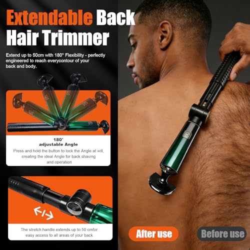 Back Shaver for Men,LED Display 5 in 1 Electric Body Groomer with Adjustable Long Handle - Rechargeable, IPX6 Waterproof Trimmer for Full Body Grooming