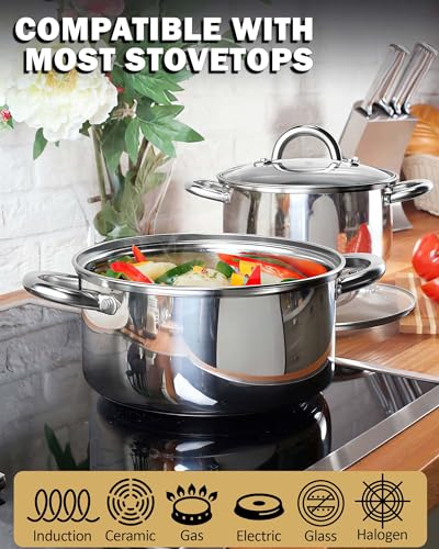 12-Piece Stainless Steel Cookware Set with Handles - Silver, Versatile & Oven Safe