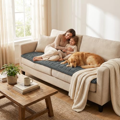 Smiry Dark Grey 27.6 x 82.7 Inch Couch Cover for Dogs – Washable Non-Slip Sofa Protector