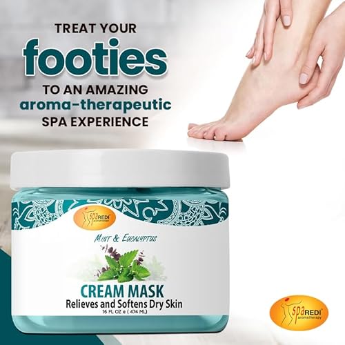 SPA REDI - Body and Foot Cream Mask, Mint and Eucalyptus, 16 Oz - Pedicure Massage for Tired Feet and Body, Hydrating, Fresh Skin