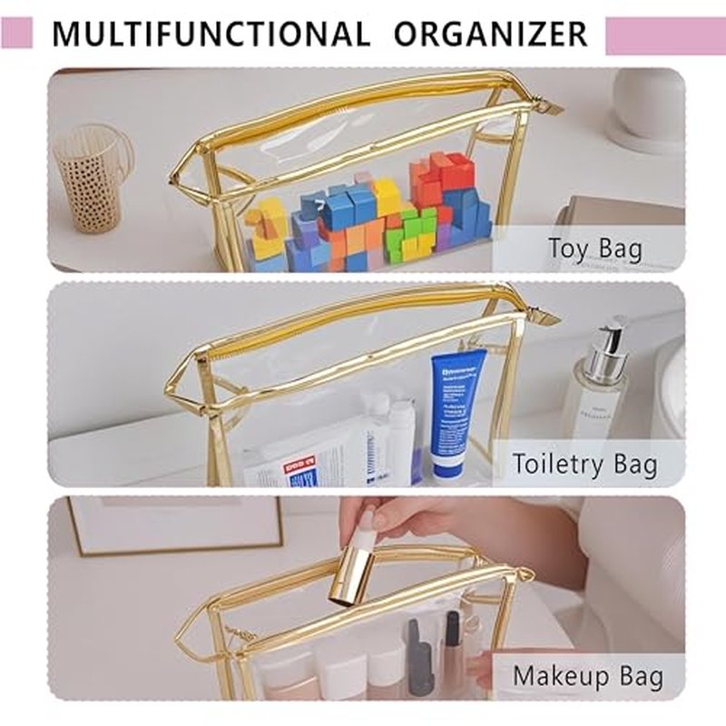 24 Pcs Portable Clear Makeup Bags with Handle, Transparent Waterproof Toiletry Bag, Travel PVC Cosmetic Bags Pouch, Pencil Cases, Stationary Organizer