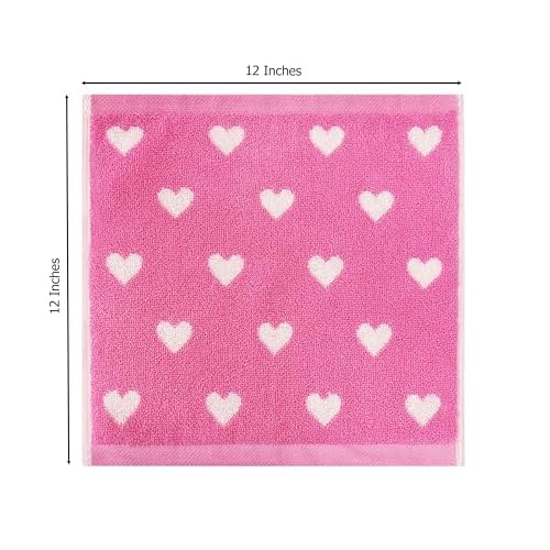 ORIGINAL KIDS Wash Cloth - Bath Time Hearts 12 Pack Washcloth Set - 100% Cotton Jacquard Colorful Absorbent Quick Dry Face Towel - Super Soft Face Cloth 12x12 inches - Pink White