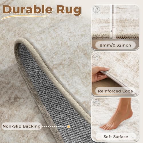8x10 Beige Washable Area Rug - Abstract Modern Non-Slip Indoor Carpet for Living Room & Bedroom - Variation: Beige / 8' x 10'