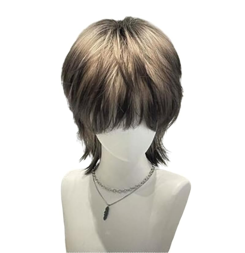 Black Blonde Ombre Wolf Cut Mullet Wig for Men & Women - Short Layered Heat-Resistant Synthetic Wig (Variation: Black Blonde Ombre+Short)