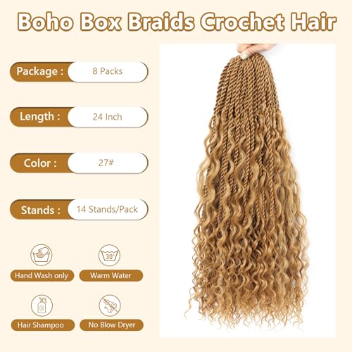 FIRSTCYH HAIR Senegalese Twist Crochet Hair 24 Inch 8 Packs #27 - Curly Ends, Easy Install