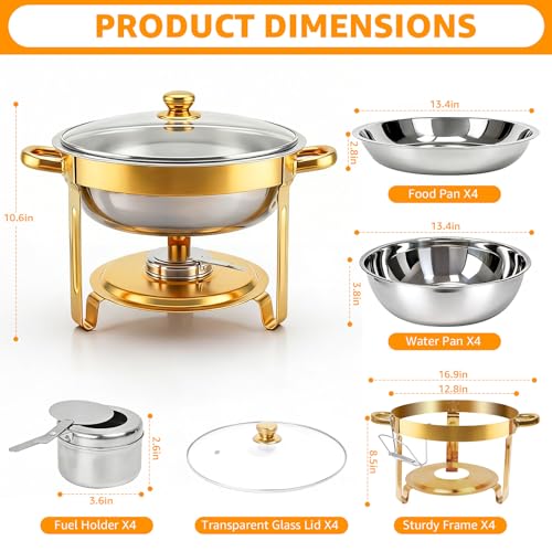 Gold 4-Pack 5QT Chafing Dishes for Buffet with Installation-Free Stands