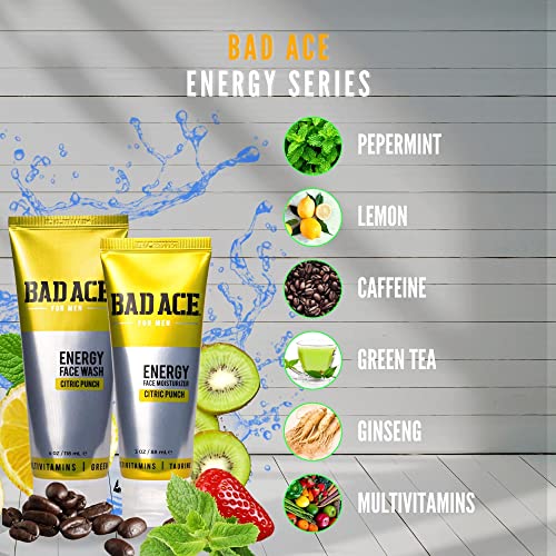 BAD ACE Skincare Bundle | Charcoal and Energy Skincare Sets | Korean Skin Care, Men's Face Care | Skin Care Kit for Men | Face wash, Face Scrub and Moisturizer Set of 4