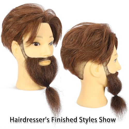 Brown Male Mannequin Head with Beard 100% Human Hair for Cosmetology Training