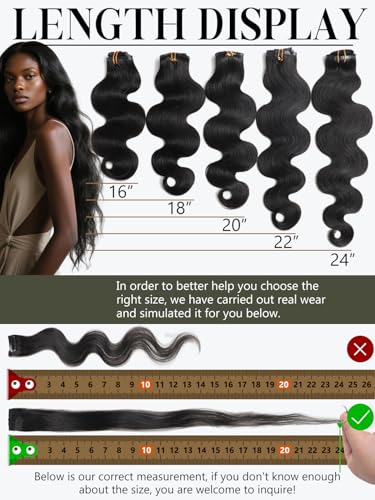 Black Hair Clip-In Extensions 16 Inch Body Wave Human Hair Natural Black