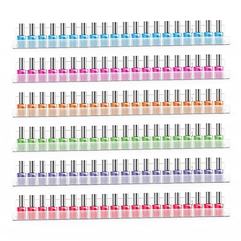24 Inches Acrylic Nail Polish Rack for Wall, Clear Nail Polish Organizer Wall Mounted for 150 Bottles, 6 Pack