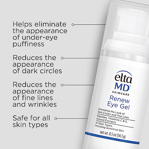 EltaMD Renew Eye Gel, Serum for Dark Circles and Puffiness, Under Eye Serum for Face, Anti Aging, Minimizes Fine Lines and Wrinkles, 0.5 oz Pump