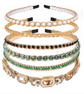 YARN & INK 6 Pcs Women's Champagne Gold Rhinestone Headbands - Mix Hairbands